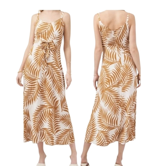 Vince Camuto Tropical Print Sleeveless Dress Maxi Taupe & White Women's M - FLAW - Picture 5 of 11
